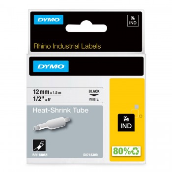 DYMO Rhino Thermal caurule 12 mm x 1,5 m / melns uz balta (18055)