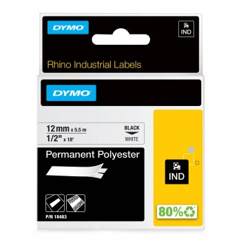 DYMO Rhino poliestera lente 12 mm x 5,5 m / melna uz balta (18483)