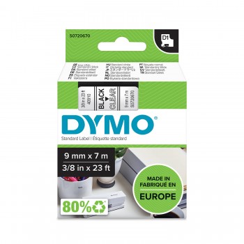 DYMO S0720670 D1 Juostelė 9mm x 7m (skaidri / juodas šifras)