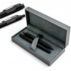 Parker IM Achromatic Black rinkinys - plunksnakotis ir tušinukas su graviravimu elegantiškoje dėžutėje