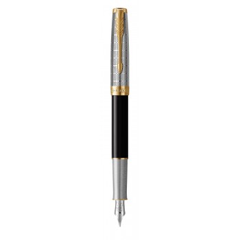 Parker Sonnet Premium Metal ir Black tušinuko rinkinys dėžutėje su dovanų maišeliu