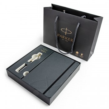 Parker Sonnet Premium Metal ir Black tušinuko rinkinys dėžutėje su dovanų maišeliu
