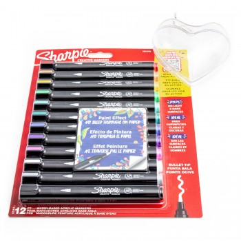 Sharpie 12 spalvų akrilinių žymeklių rinkinys su širdele, skirtas spalvinti
