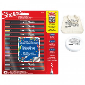 „Sharpie“ akriliniai žymekliai, pagrindinės spalvos, 12 vnt. + priedai: knygų žymeklis, maišelis, raktų pakabukas