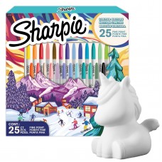 Sharpie smulkūs mišrių spalvų permanentiniai žymekliai 25 vnt. SPECIALUS ŠVENTINIS EDICIONAS 2025 + Pinigų dėžutė Vienaragis