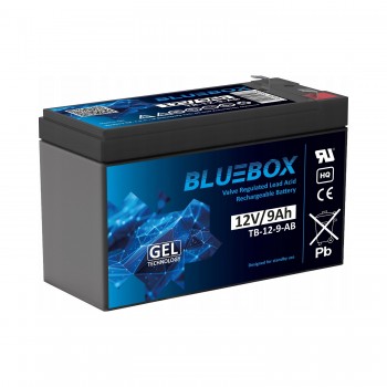 GEL VRLA „Bluebox 9-12“ 12 V 9 Ah gelinis akumuliatorius, skirtas signalizacijos sistemoms, stebėjimo sistemoms, valdikliams ir UPS