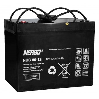 NERBO NBC 80-12i 12V 80Ah AGM Akumuliatorius, nereikalaujantis priežiūros, skirtas cikliniam darbui