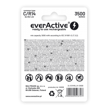 Akumuliatorius everActive R14 / C NiMH 1,2V 3500 mAh paruoštas naudoti 2B