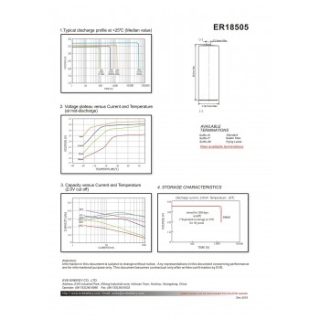 EVE ER18505S 3,6 V 4000 mAh ličio akumuliatorius - A, LiSOCl2, LS17500, XL-100F, ER17500V, ER17/50